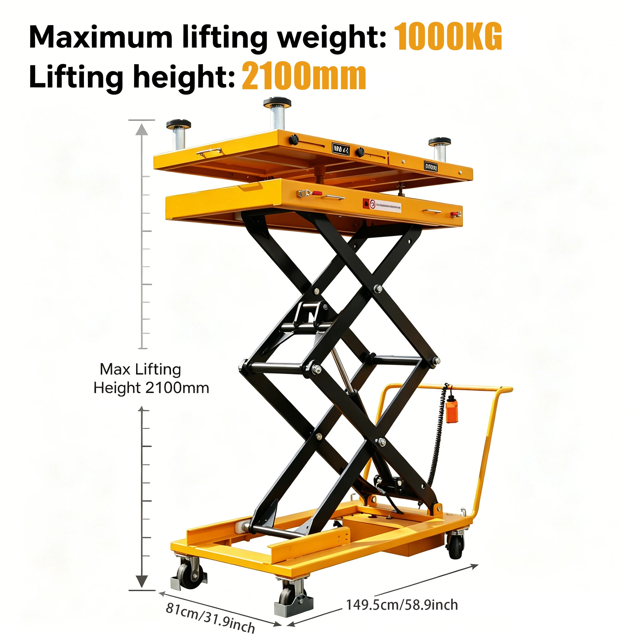 MACHPRO 2600LBS Double Scissor Electric Hydraulic Lift Cart, Mobile Lifting Table for Auto Repair, Workshop Maintenance