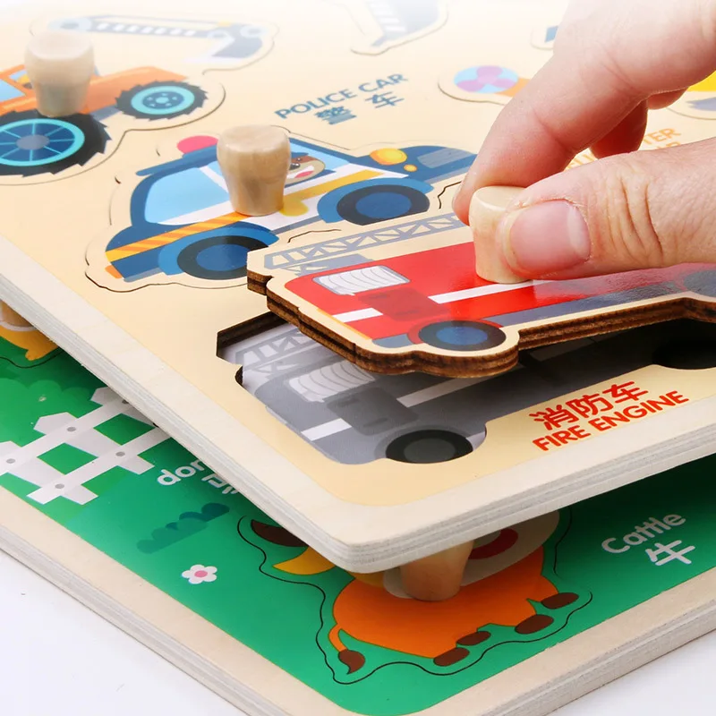 Children's Early Education Wooden Montessori Toy Mushroom Nails Hand Scratch Board Alphanumeric Shape Cognition Plane Puzzle