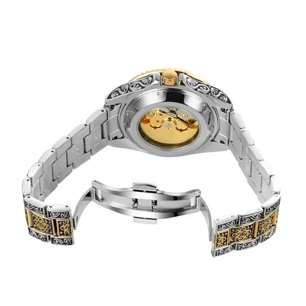 Forsining-Relógio de pulso mecânico automático masculino, impermeável, aço inoxidável, diamante, dourado, relógio vintage, 378B