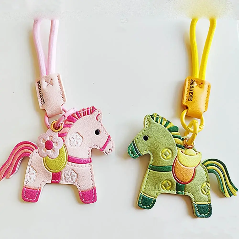 

Dopamine Cartoon Horse Shaped Keychain Leather Sewn PU Leather Bag Pendant Colorful Horse Shape Pony Keyring Useful Pouch