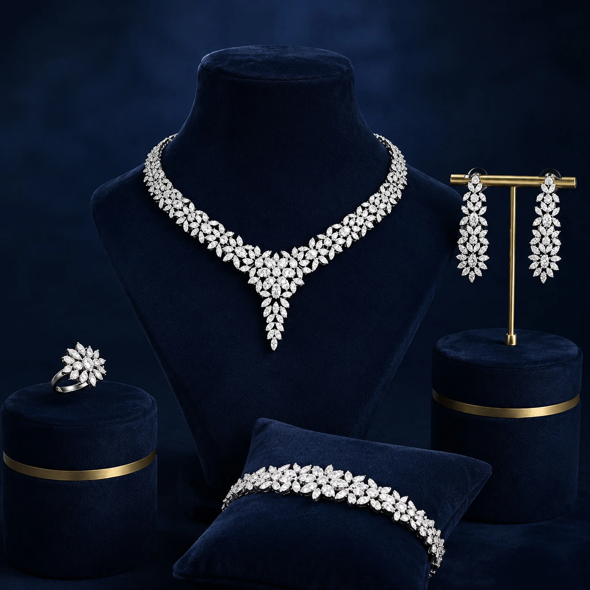 Luxury Multilayer Waterdrop Zircon Jewelry Set 4Pcs Elegant Pear Shape Fringe Bridal Wedding Accessories for Women