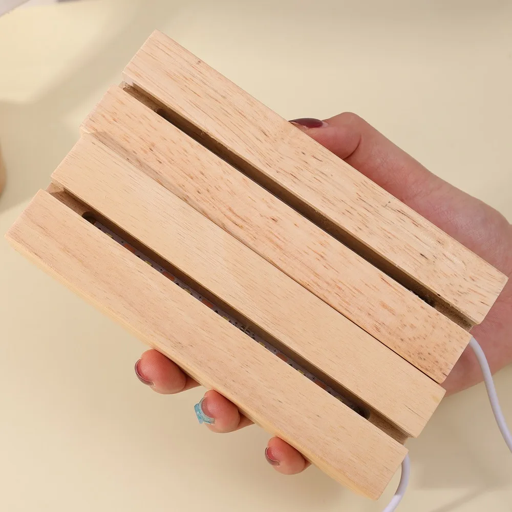 15cm LED Wood Display Base Rectangle USB Light Stand for Crystal Glass Resin Art Ornament Wooden Night Lamp Base LED Light Stand