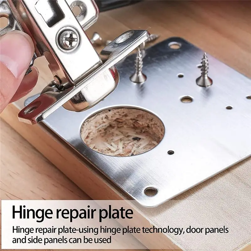 DT39 10 Pcs Cabinet Hinge Repair Plates Kits Cabinet Hinge Repair Kit for Furniture Cabinet Door Stainless Steel