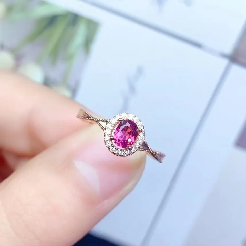 925 Silver 4mm*6mm Ring 100%Natural Pyrope Garnet Ring 18K Gold Plated Garnet Silver Jewelry