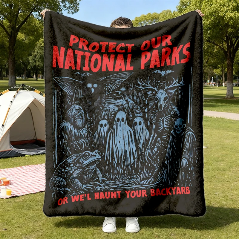 Cryptid Creatures National Parks ? Flannel Blanket : 90s Protect Our Parks Vintage Camping Hiking Comfy Bl