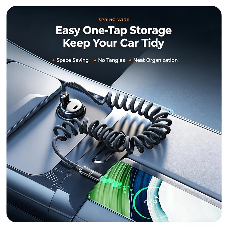 Car Spring Type C Cable For iPhone OnePlus Xiaomi Samsung 100W PD Fast Charging For Macbook iPad USB A to Type C Cable