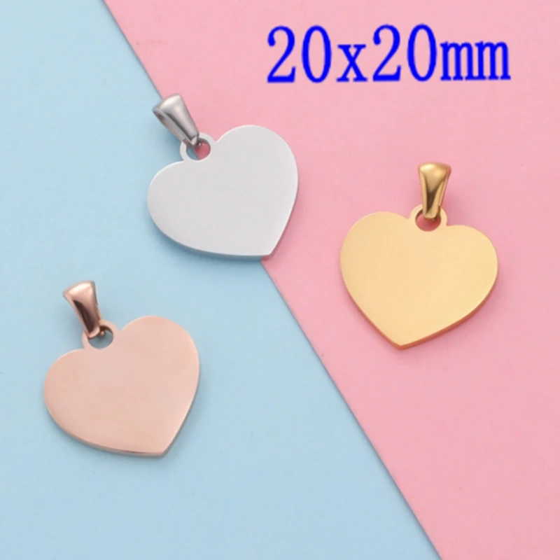 20pcs/lot 100% Stainless Steel Mirror Polished 20mm 25mm Heart Tag Charm Pendant for Bracelet Necklace DIY Jewelry Making Charms