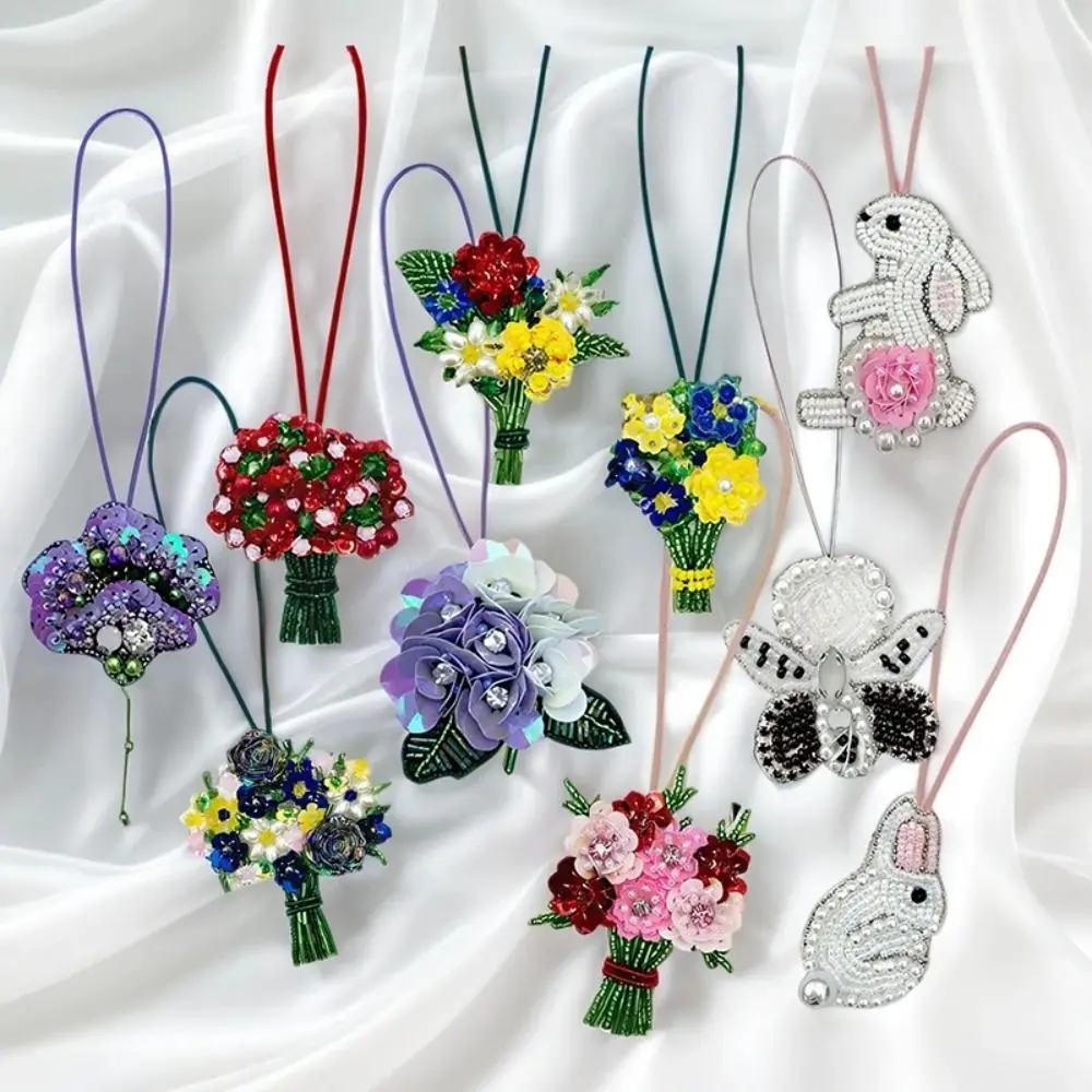 

DIY Rhinestone Flower Pendant Potted Green Plants Key Chain Bouquet Pendant Exquisite Geometric Bag Chain Charms Backpack