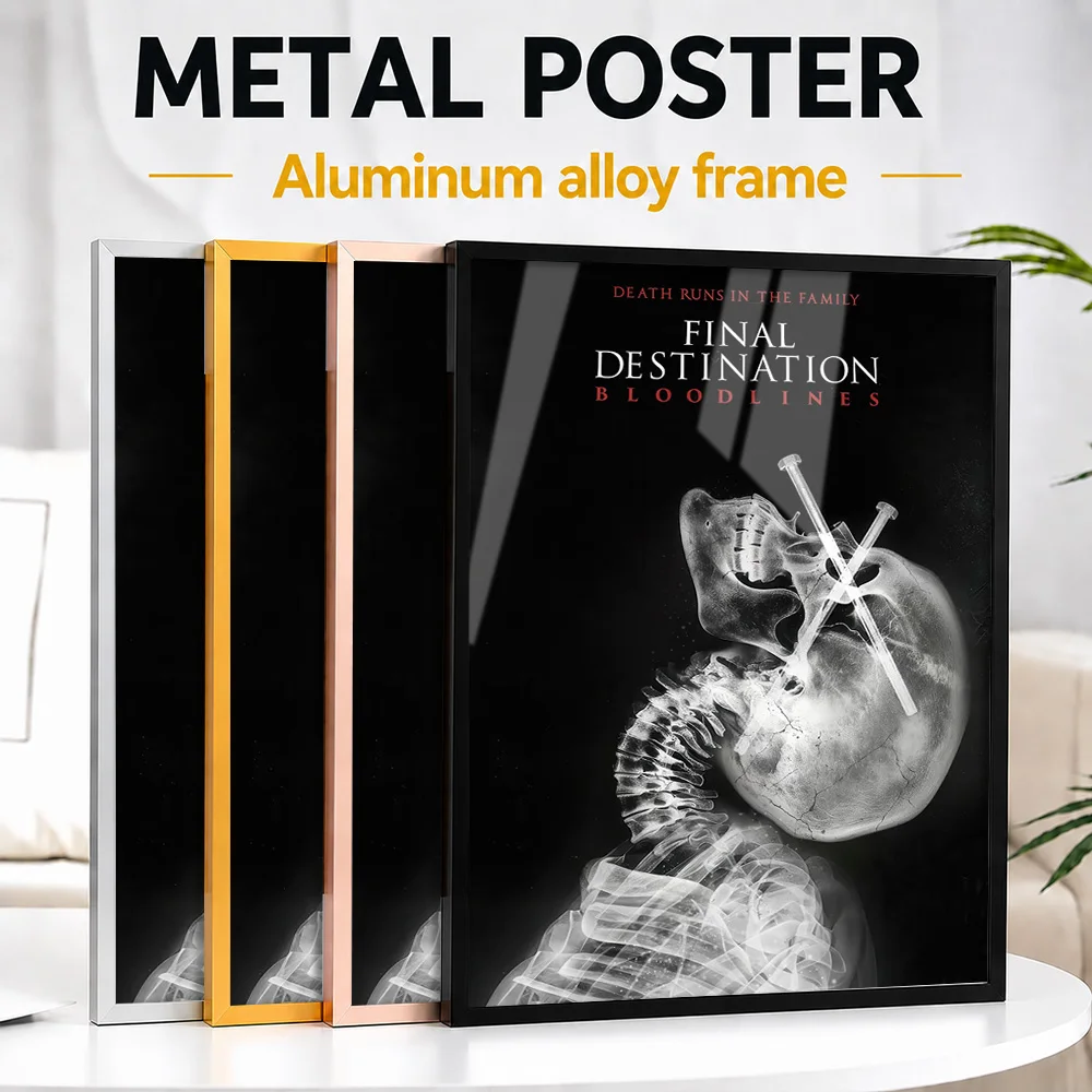 Final Destination Bloodlines Movie Framed Aluminum Metal Poster Personalized Black And White Wall Art For Film Screening Room
