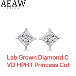 0.4ct each total 0.8Ctw Princess Cut CVD HPHT Lab Created Diamond DEF Color VS-VVS Women's Stud Earring 14K Yellow Gold NO IGI