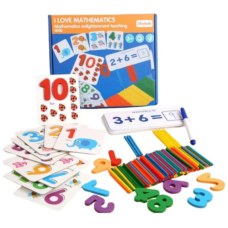 1 conjunto crianças brinquedos de matemática de madeira colorido contagem varas calcular jogo crianças número cognição aprendizagem educação montessori brinquedos