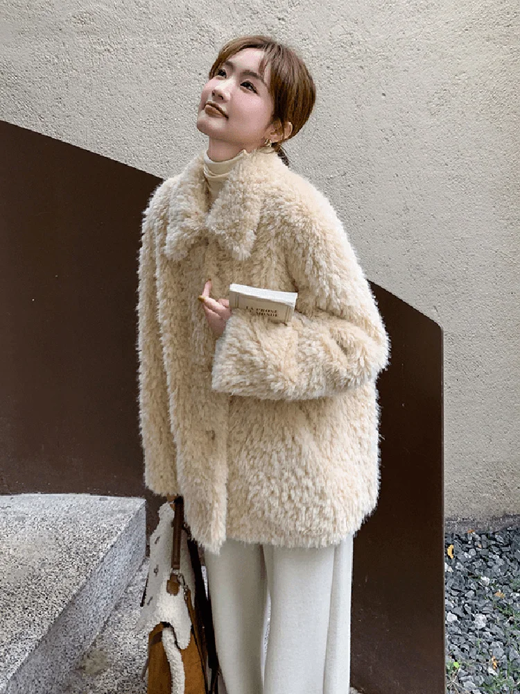 

Женское джатовое пальто из овечьего меха Thiened из искусственной кожи и меха, осенне-зимнее пальто, большое пальто Meveen, брендовое повседневное...