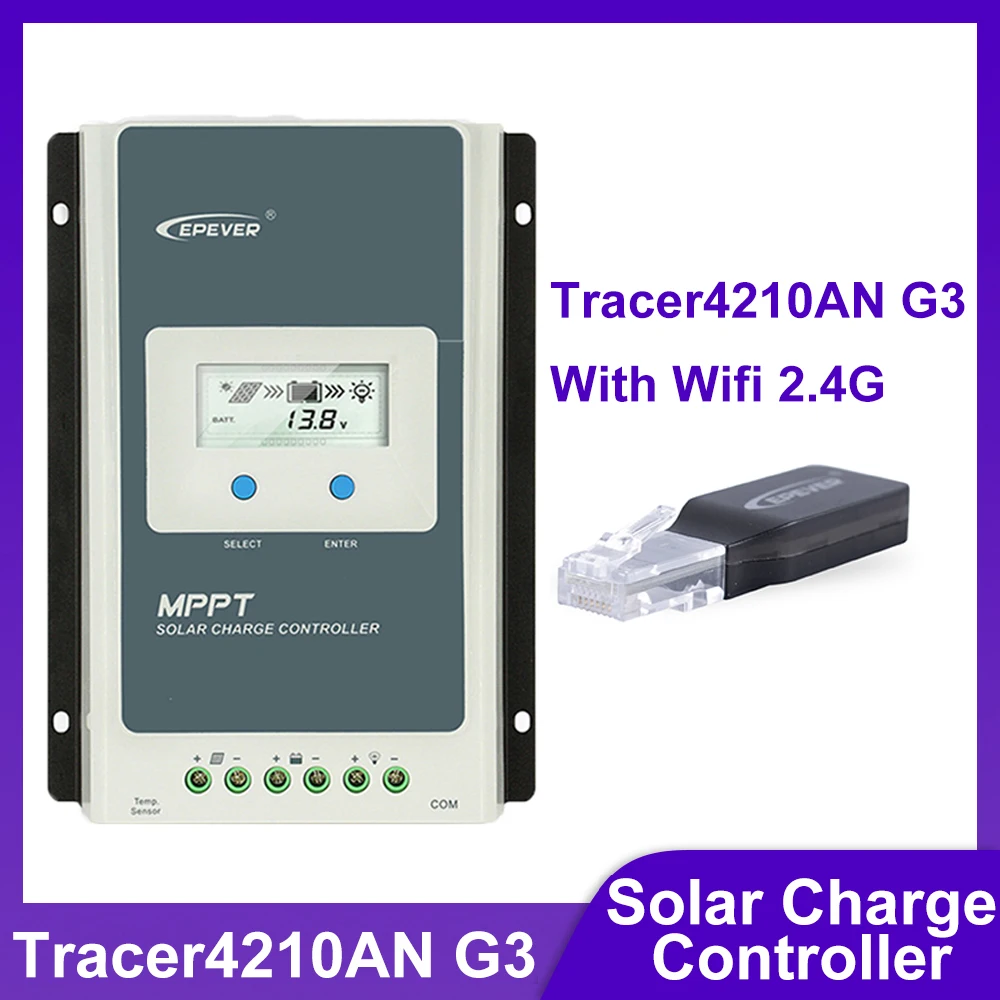 Tracer4210AN G3 With 2.4G RJ45 D WiFi Adapter And BLE RJ45 D Adapter 40A 12V 24V MPPT Solar Charge Controller
