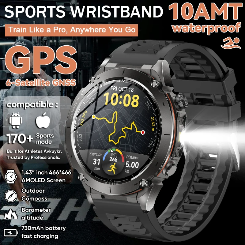 

2025 New for Xiaomi Dual-Band GPS Smart Watch 730mAh Battery Heart rate 10ATM Water-Resistant Compass Sports Fitness Smartwatch