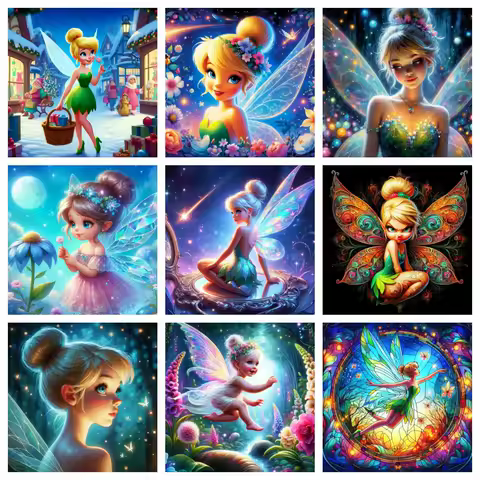 Full Drill Diamond Mosaic Tinker Bell DIY Hobby Painting Cartoon Rhinestone Pictures Embroidery Sale 30*30cm Holiday Gift