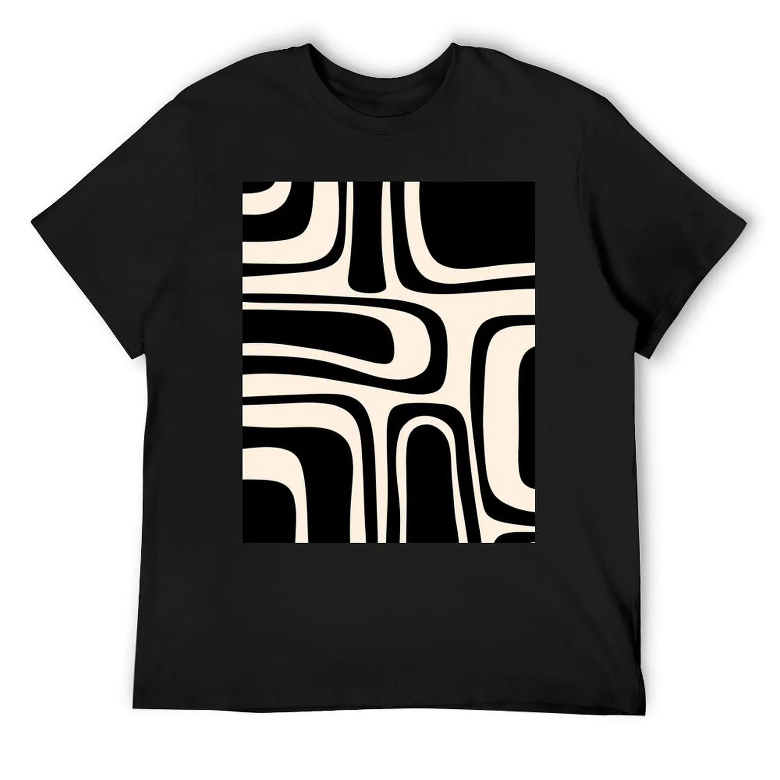 Palm Springs Retro Midcentury Modern Abstract Pattern in Black and Almond Cream T-Shirt vintage cheap stuff mens clothing