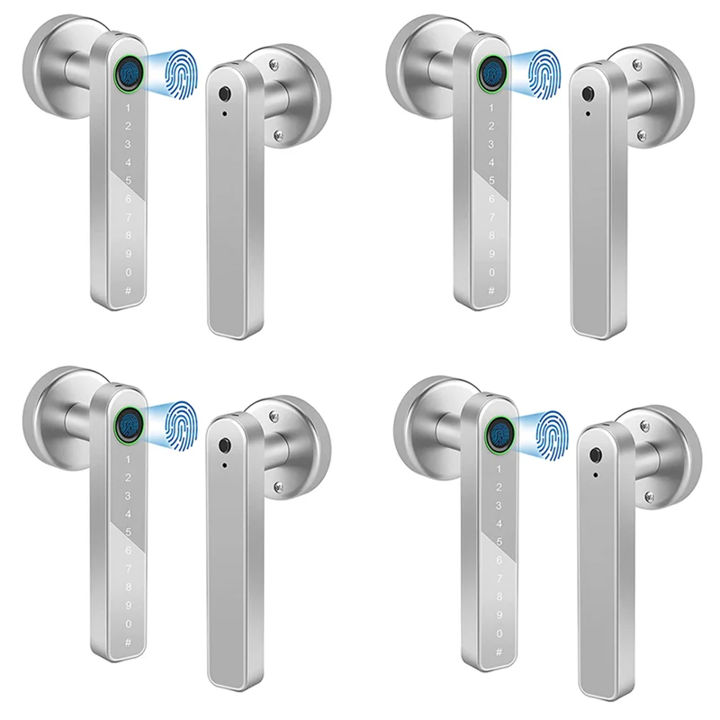 

4X Smart Door Lock Keyless Entry Door Lock Keypad Door Lock With Handle, Fingerprint Door Lock With Tuya APP Wifi-B12B