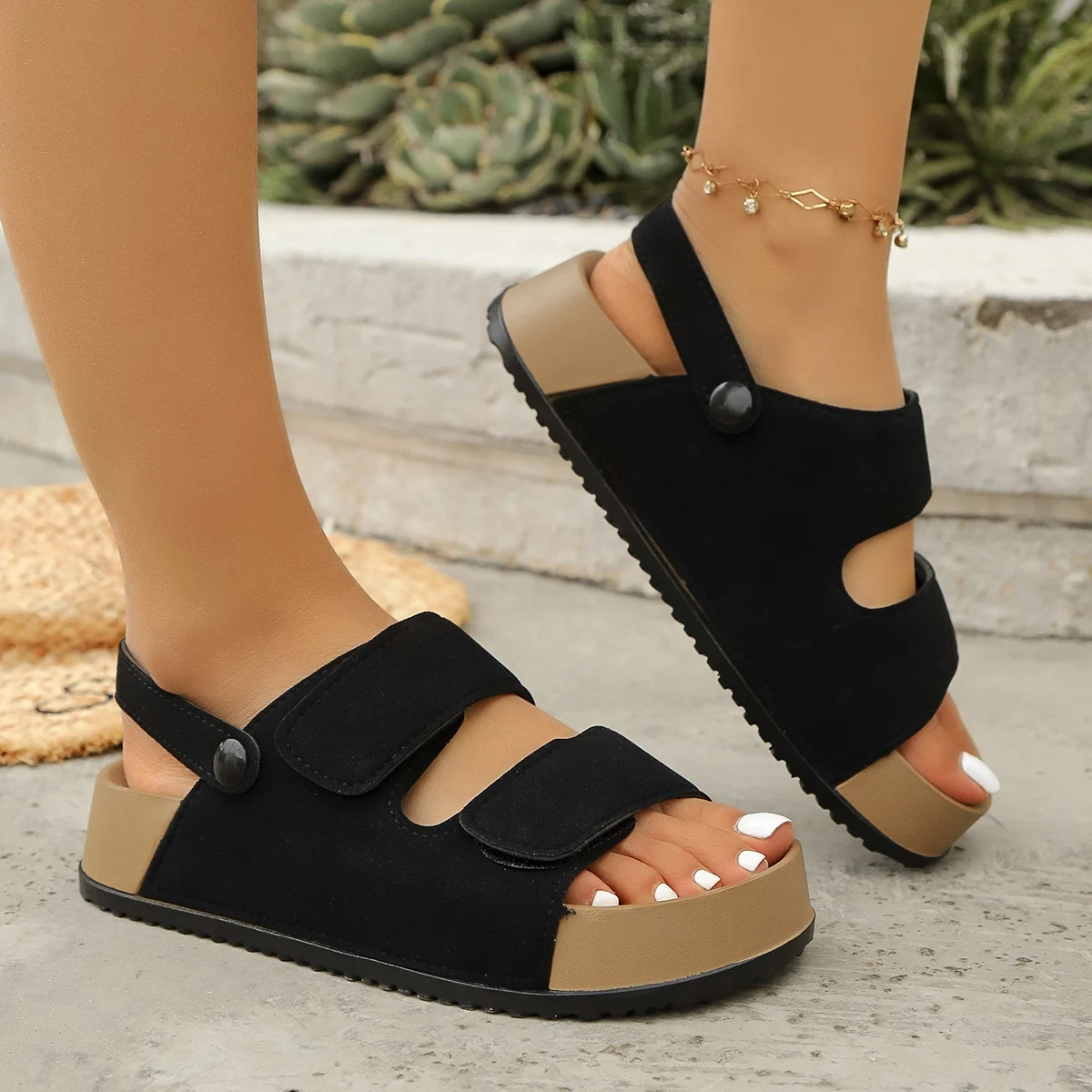 Flache Plateau-Slipper Damen Freizeitschuhe Modische Wandersandalen Strand-Komfort-Kleidersandalen Flip-Flops