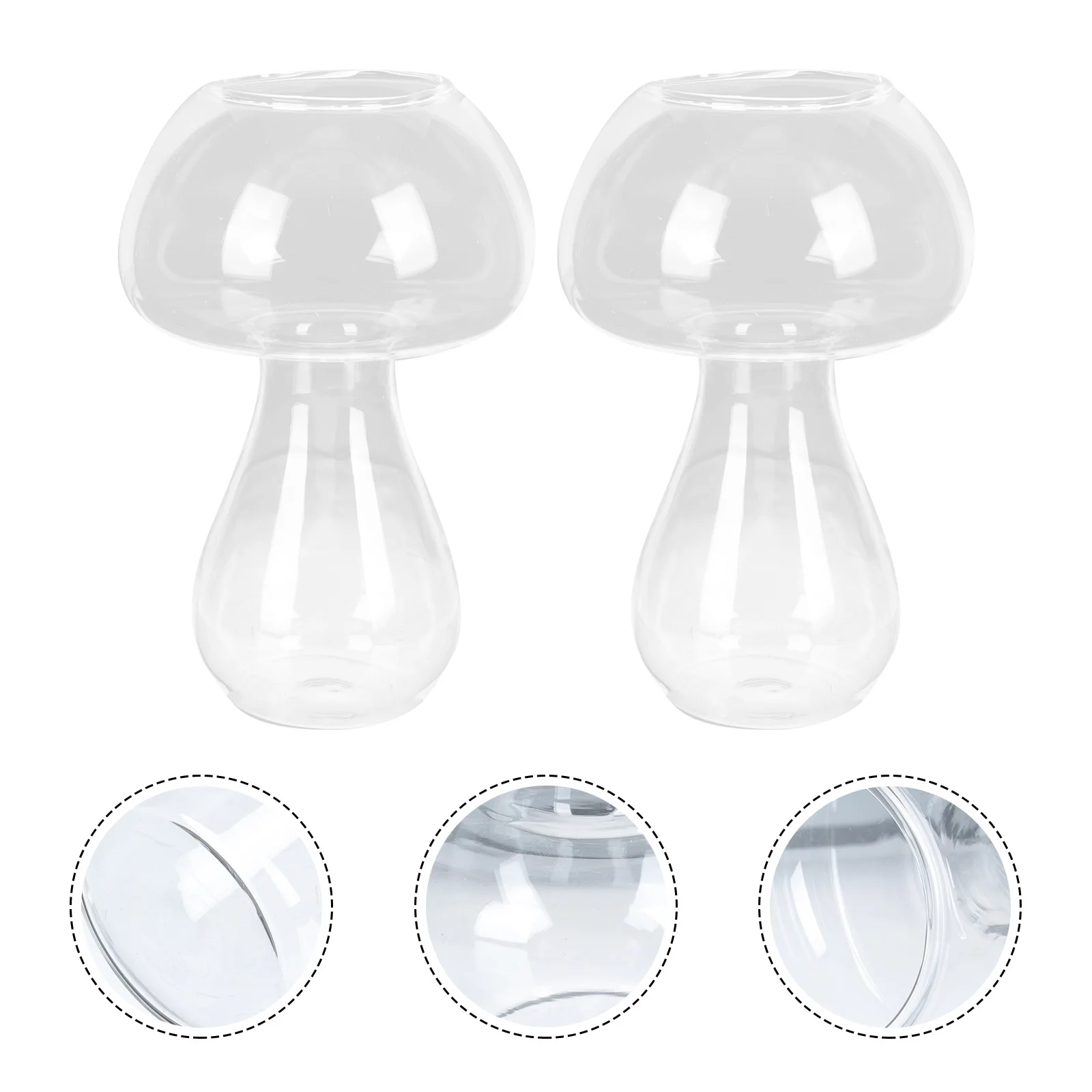 

2Pcs Mushroom Shape Vase Transparent Glass Vases for Flower Arrangement Creative Plant Vase Adornment Household Decor