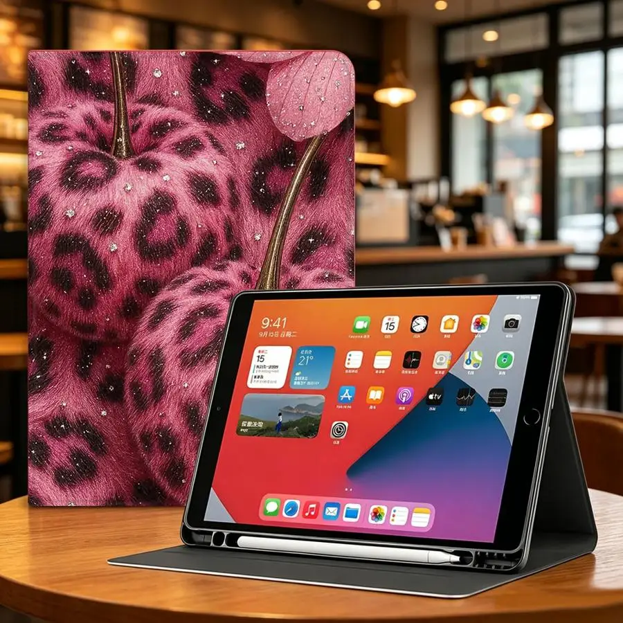 Chain Grid Leopard with Pencil Slot Case for Samsung Galaxy Tab S7 S8+ S10 Plus S9+ S10 Lite S9 FE A9Plus A11 A8 A7 Lite S11