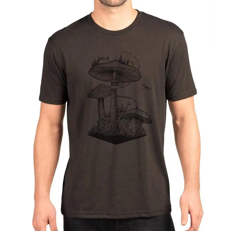 

Mushroom T Shirt Men and Campsite Illustration Back to Nature Mycology