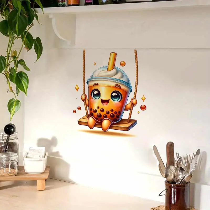 Cute Bubble Tea Wall Stickers Kitchen Decoration Dining Room Living Room Cabinet Refrigerator Home Decoration Decals S665