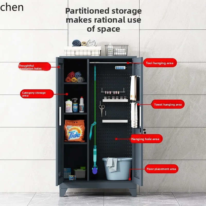 

ZML Steel Household Cleaning Cabinet Balcony Pegboard Storage Cabinet Household Tool Organizer Cabinet