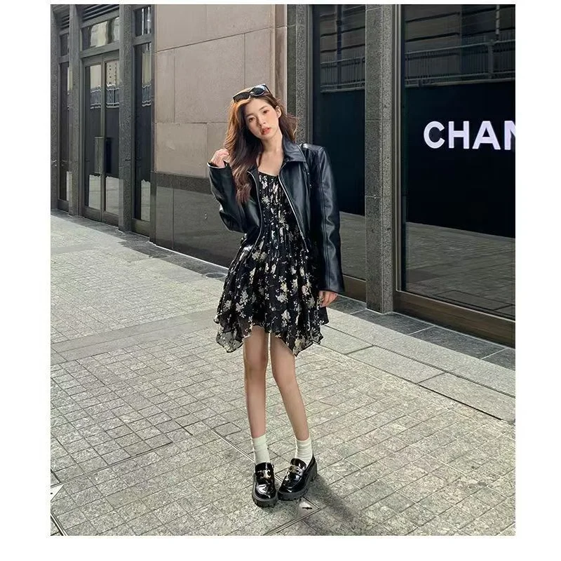 Short Leather Jacket New High-end Design Jacket Motorcycle Tops for Women