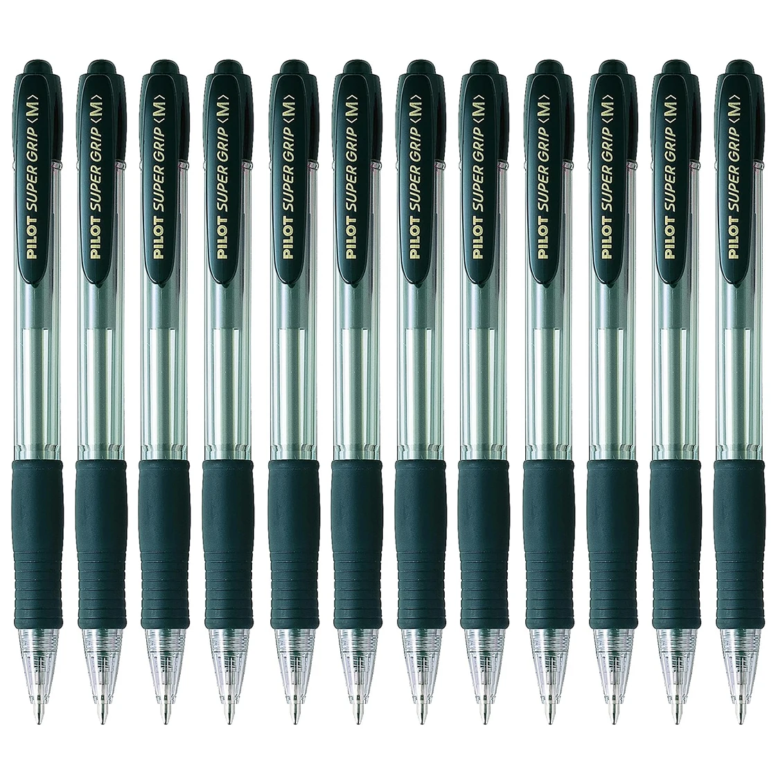 Pilot Bolígrafo Super Grip Retráctil Punta 1mm Recargable Tinta Base de Aceite Negro (Pack de 12)