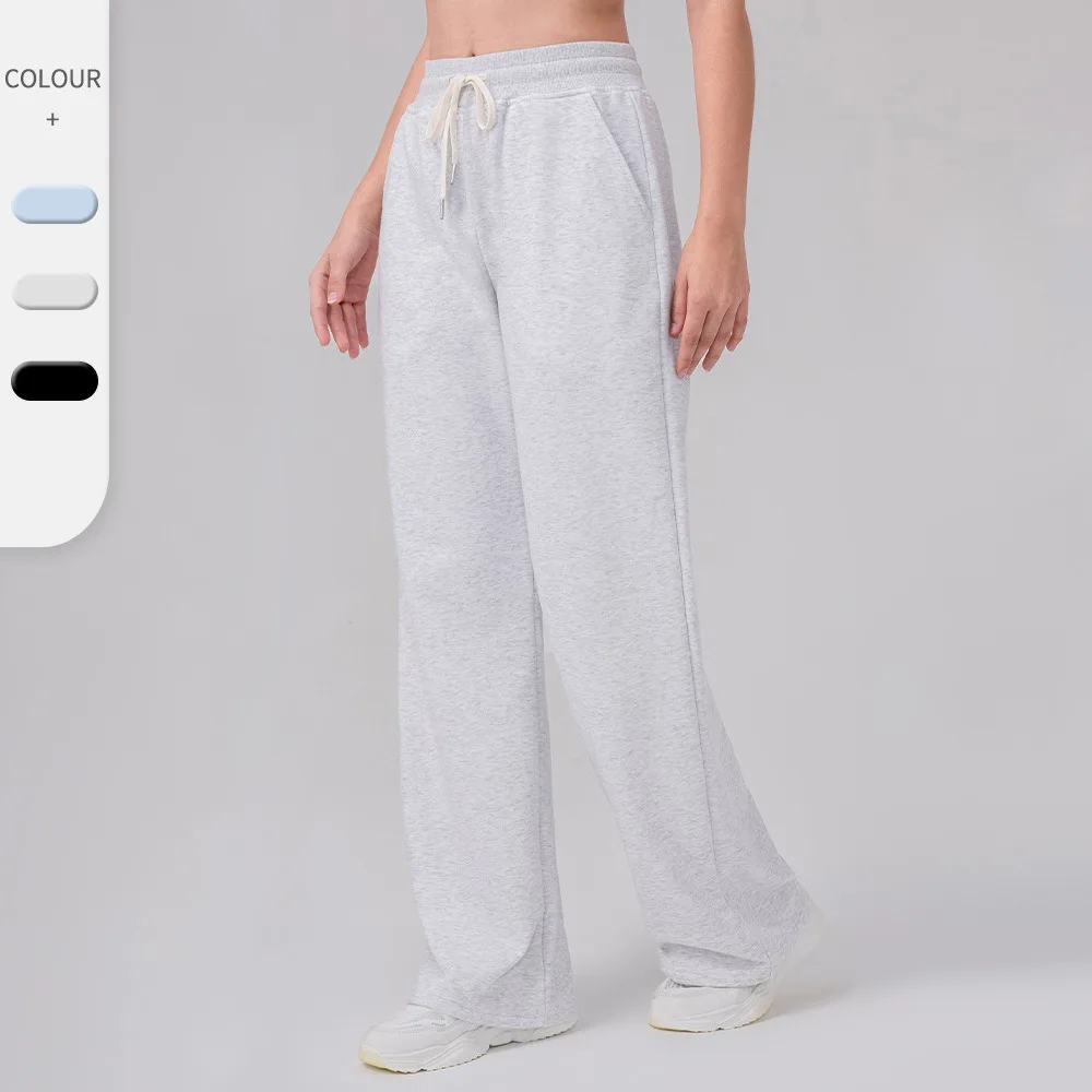 Women Autumn Winter High Waist Drawstring Wide Leg Pants Loose Casual Yoga Fitness Running Trousers