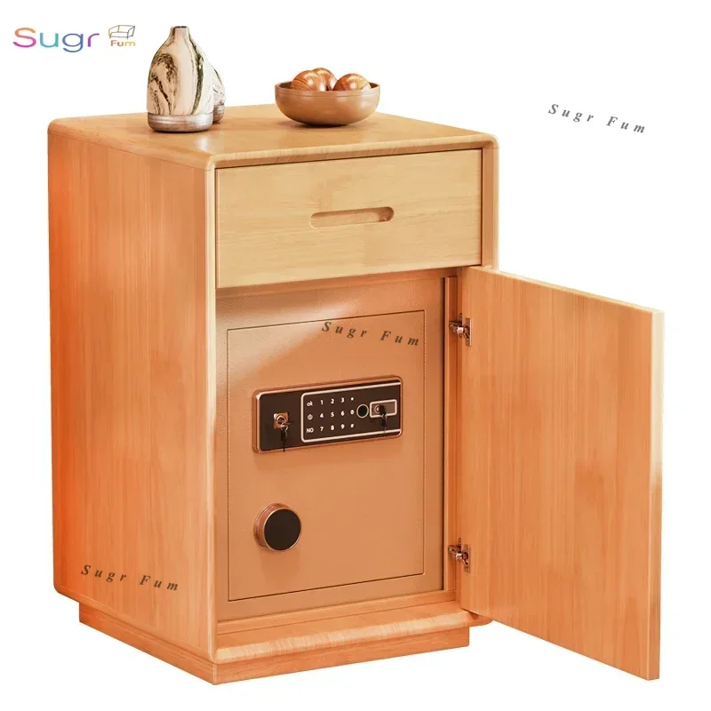 

Solid wood insurance bedside table integrated with lock household bedroom bedside table multi-functional locker bedside safe box