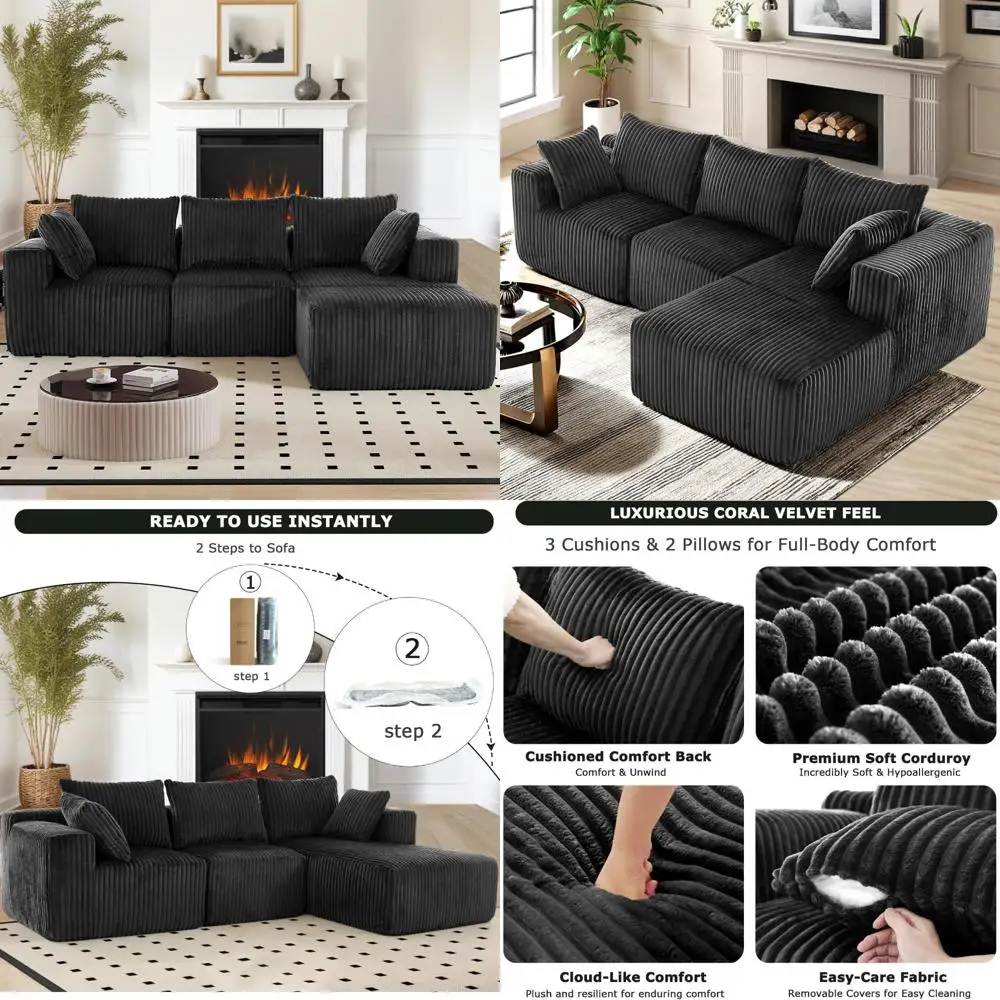 أريكة مقطعية مع كرسي وعثماني، أريكة على شكل حرف L مكونة من 3 مقاعد، أثاث غرفة معيشة مريح يشبه السحابة #1