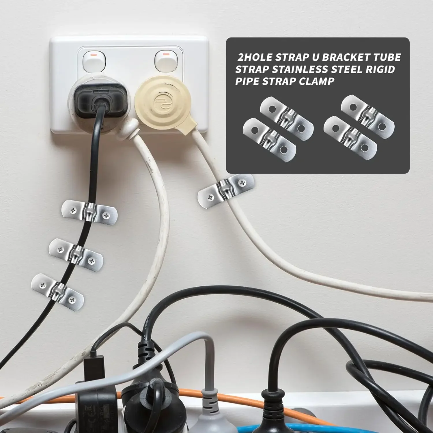 10-50Pcs M5 Wire Shelf Clips Stainless Steel Rigid Tube Strap Two Hole Strap U Bracket Tube Strap Clamp for Fixing Pipe