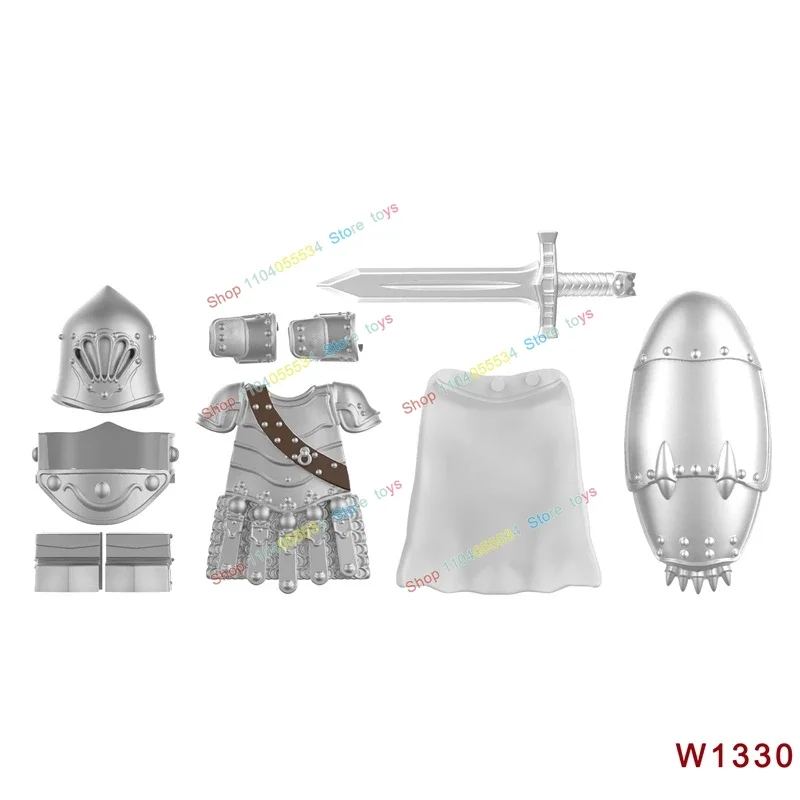 Chevalier blindé lourd de bande dessinée, figurines d'action de dessin animé, accessoires, blocs de construction, armes, jouets pour enfants, cadeaux W1335 W1334