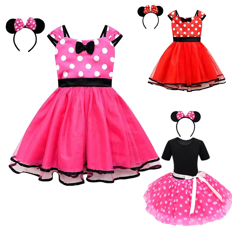 Cute Baby Girl Dress for 9M-10Yrs Children Summer Kids Minni Mouse Polka Dot Dress Girls Birthday Party Christmas Costume