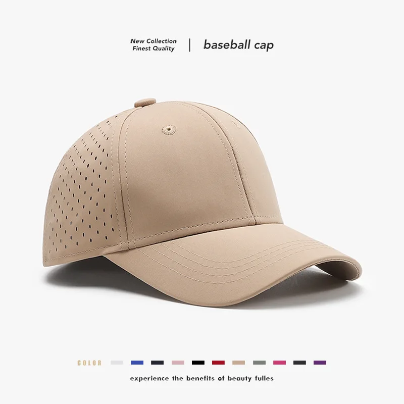 Fully sealed hard-top solid color baseball cap for men and women, sun protection, quick-drying, breathable mesh, adjustable size