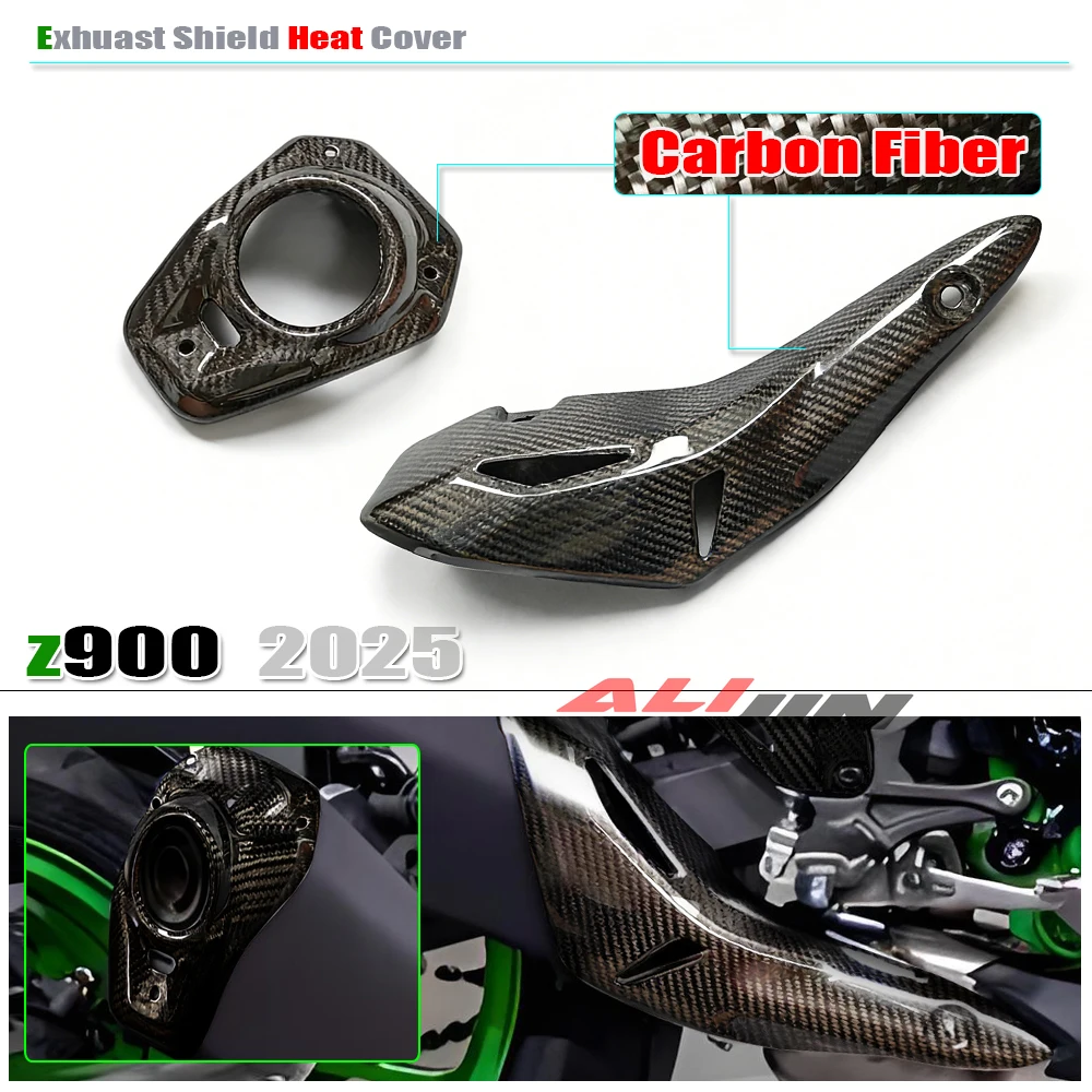 

100% Real Carbon fiber For KAWASAKI Z900 2025 2026 Middle + Rear Pipe Heat Shield Cover Anti-Scalding Shell Fairing Protector