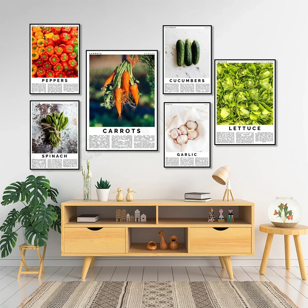 Potato, garlic, spinach, eggplant, cucumber, pepper, carrot, tomato, cabbage, onion botanical art farm poster, kitchen logo