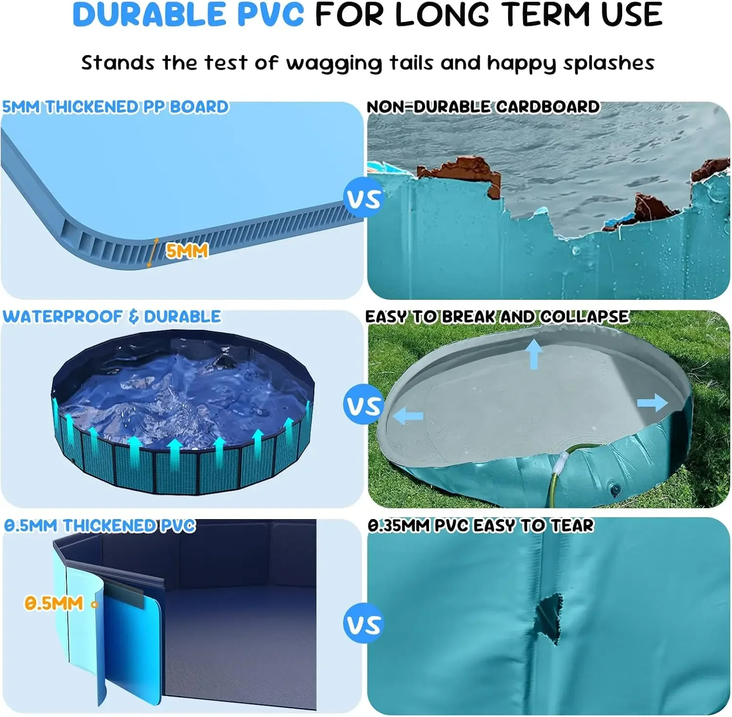 120'' Foldable Dog Pool, Kiddie Pool, Heavy Duty Non-Slip Plastic Pet Wading Pool for Large Dogs, Indoor and Outdoor Kids Pet Do