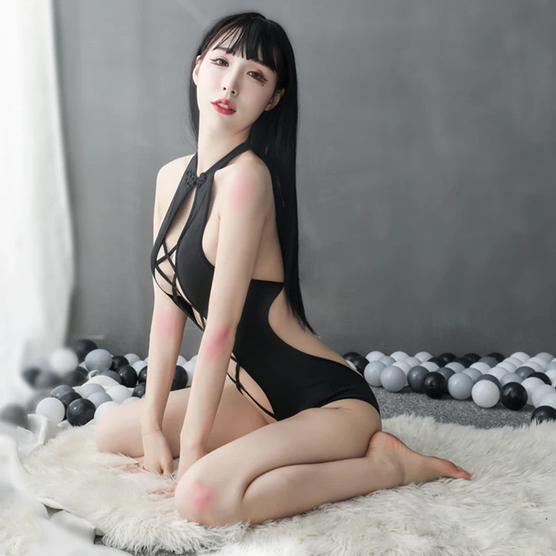 スクール school jumpsuit set sexy lingerie uniform seductive backless strapless hollow out hidden buckle