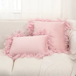 Living Room Nordic Light Luxury Dutch Velvet Feather Lace Sofa Large Pillow Pillow Case Bedside Cushion Backrest Wholesale