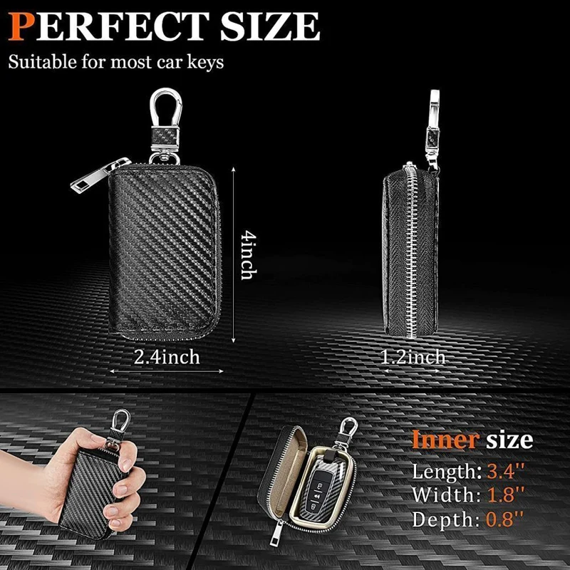 Car Key Signal Blocker Case Faraday Box Car Key Storage Bag RFID PU Leather Anti-theft Key Fob Pouch Zipper Bag Car Accessories