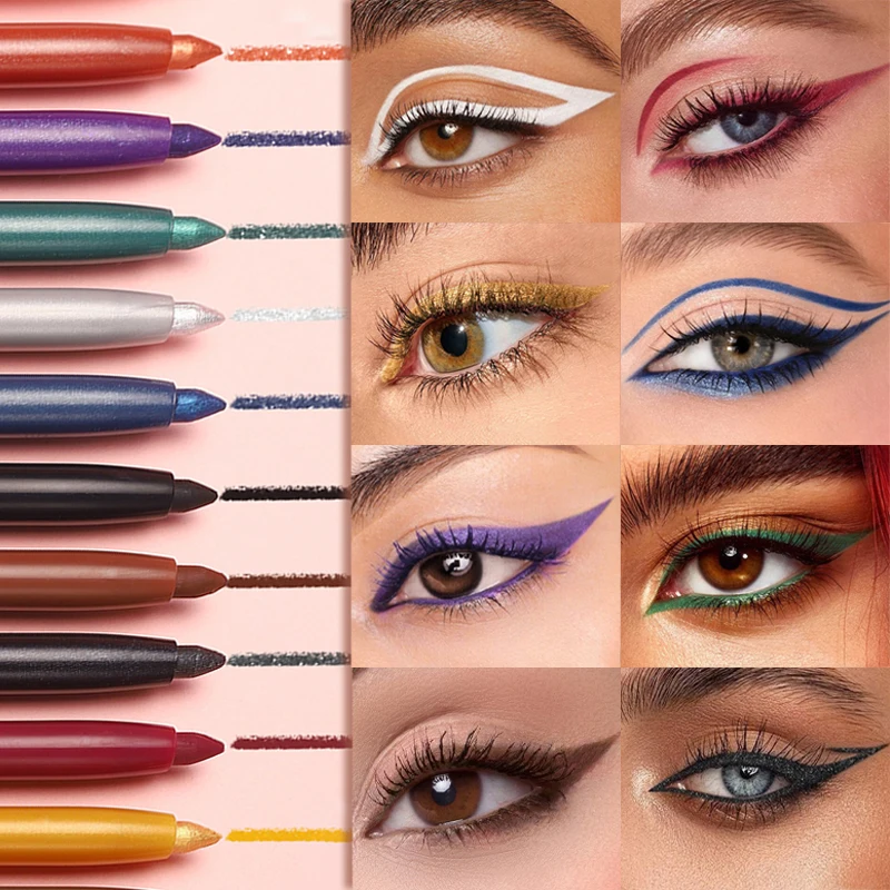 12Colors Matte Glitter Eyeliner Gel Pen Waterproof Rotatable Silkworm Eye Shadow Pencil Colorful Highly Pigmented Smooth Makeup