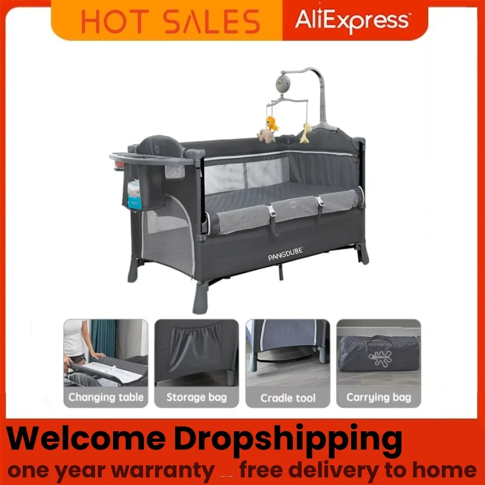 

bebe Multifunctional Crib 0~6 Years Old Baby Bed, Baby Rocker, Diaper Changing Table Baby Cot Free Installation Foldable Crib