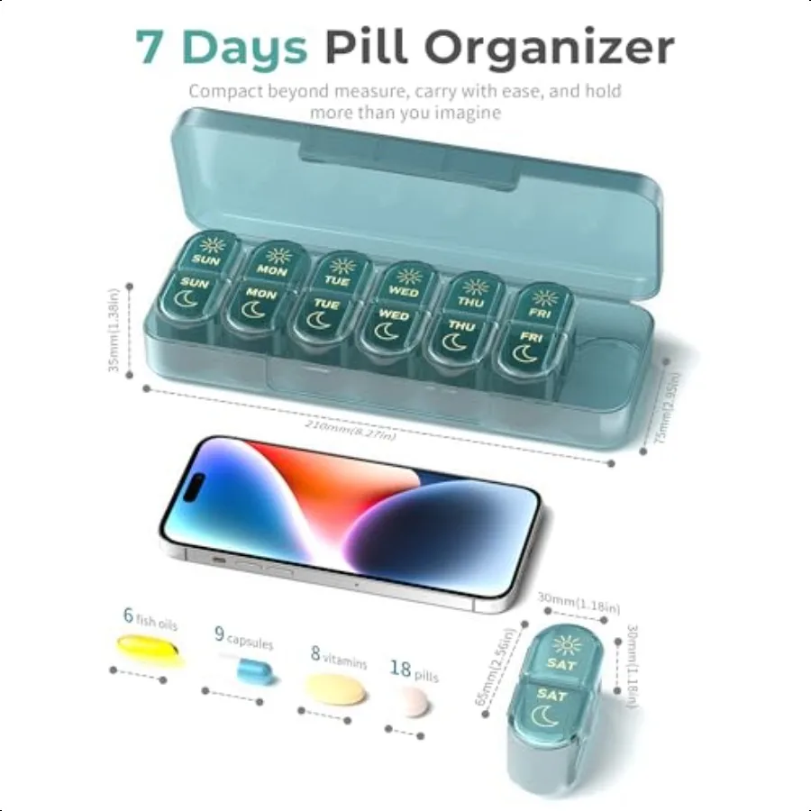 아침과 저녁 약통 7일 주간 약통 하루 2회 약통 7일 약 보관함