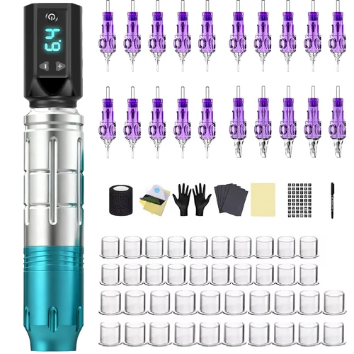 Imagen 2 del producto Kit de tatuaje LASTJUDG, Kit de pluma de tatuaje de aleación para maquillaje permanente, Kit de máquina de tatuaje, nuevo Kit de pistola de tatuaje inalámbrica azul