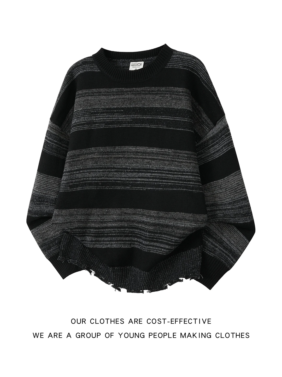 Retro Japanese Style Men's Knitted Sweater Spring Design Loose round Neck Stripe Pattern Casual Outerwear Long Sleeve Top