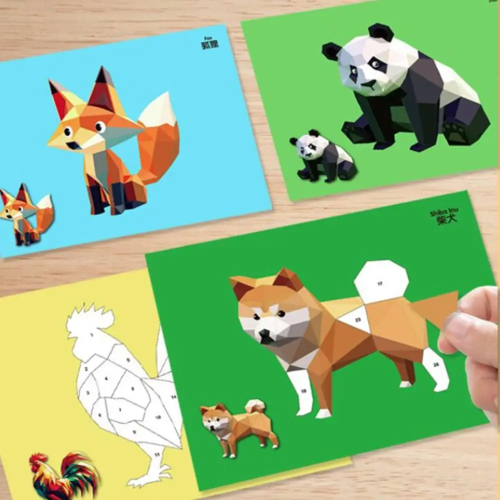 Paper 3D Geometric Sticker Books Handmade Educational Toys DIY Paste Material Kit Car Cartoon Animals Sticker Book Toddlers