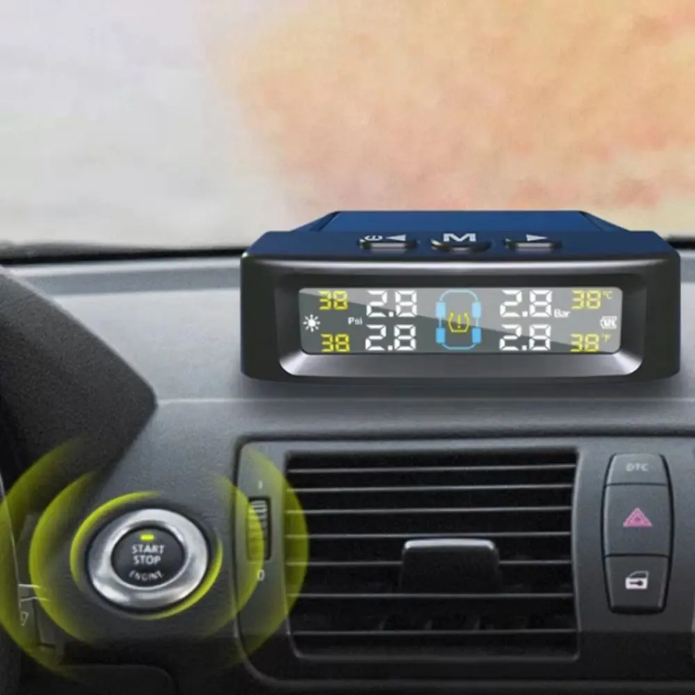 

Wireless Car Tire Pressure Monitor Solar/USB Powered Digital Display Tire Pressure Monitoring System Automatic Alarm