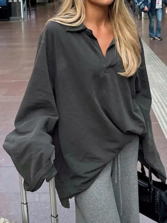 

Women's Clothing 2025 Autumn Casual Solid Color Loose Long Sleeved Jacket Hoodie Fashionable and Comfortable Retro Hoodie